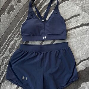 Under Armour Women's Navy Sports Bra and Shorts Set